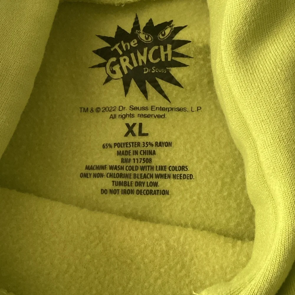 Dr. Seuss Lime Green Grinch Face Hoodie with Yellow Eyes